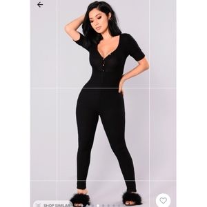 Fashion Nova Fast Love Henley Black Jumpsuit M